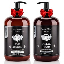 Beard Wash and Conditioner Set 17 oz New Formula with Biotin Argan Jojoba Oils