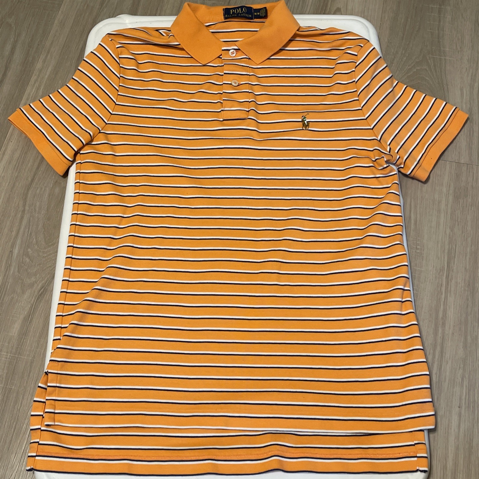 Polo Ralph Lauren camicia uomo M RN41381 cotone arancione righe carne pony