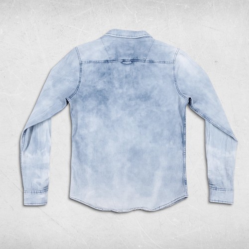 Chambray Shirt Mns S Blue Light Acid Wash Long Sleeve Button Up Slim Skater 90s - Picture 3 of 10