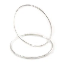 Medium Slim Hoop Earrings In Silver Tone Metal - 37mm D
