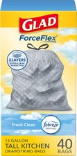 Glad ForceFlex Tall Kitchen Trash Bags, 13 Gallon, Gain Fresh Clean, 40 Count P
