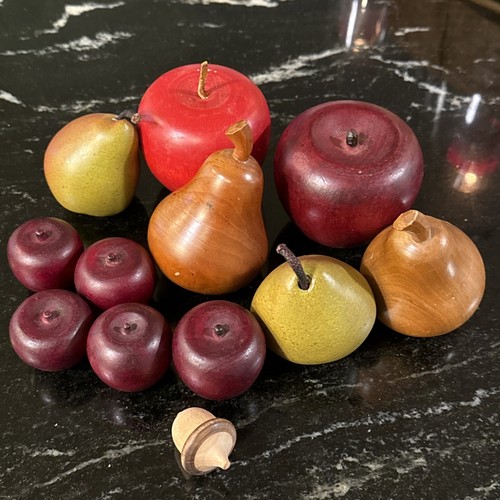 Vintage retro MCM Wooden Fruit Lot Hand Carved Retro Brown 12 Pieces Wooden