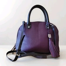 Tignanello Leather Domed Satchel Handbag w/ Tassel Charm Wine Aubergine Maroon