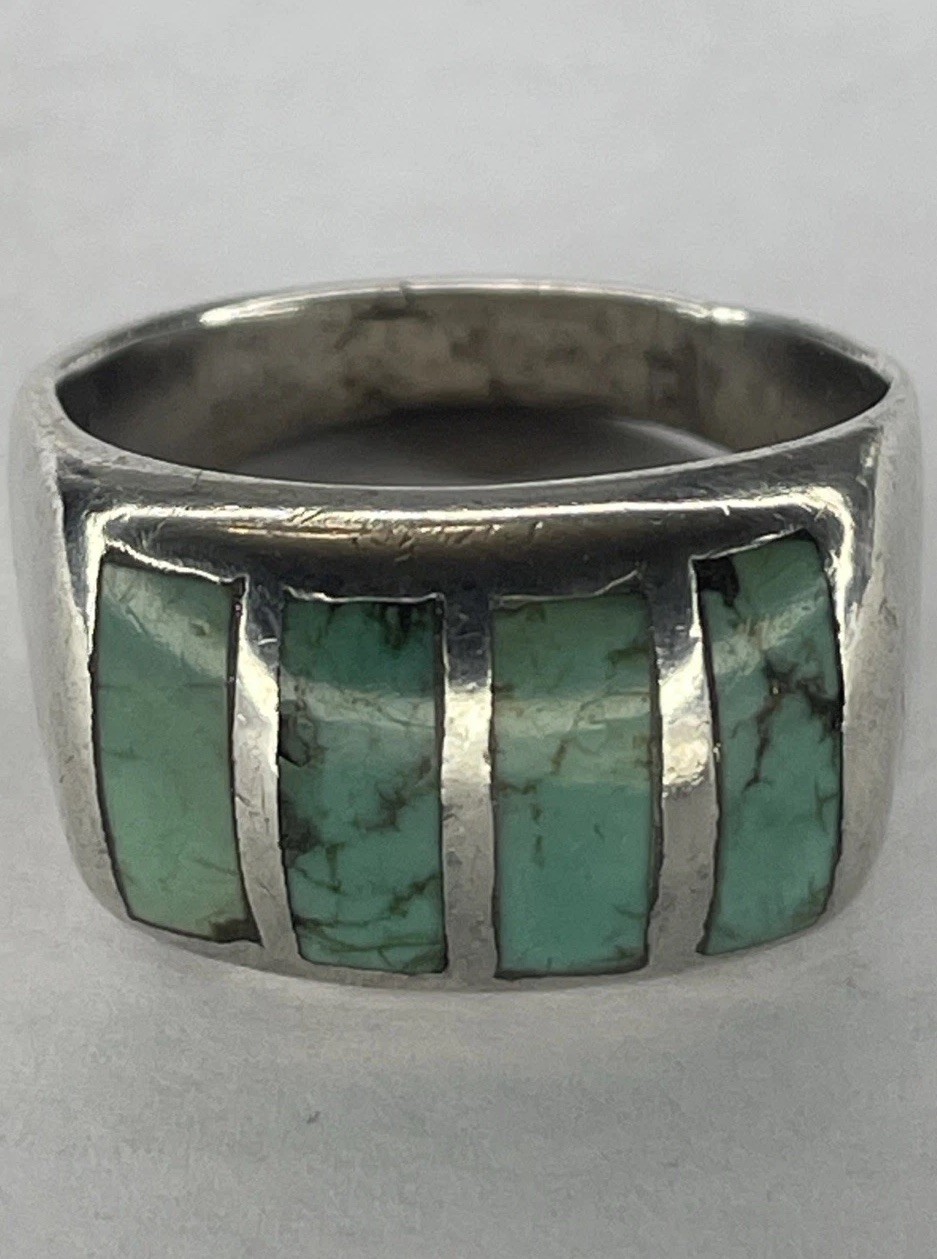 Solid Sterling Chucky Native American Vintage Tur… - image 1