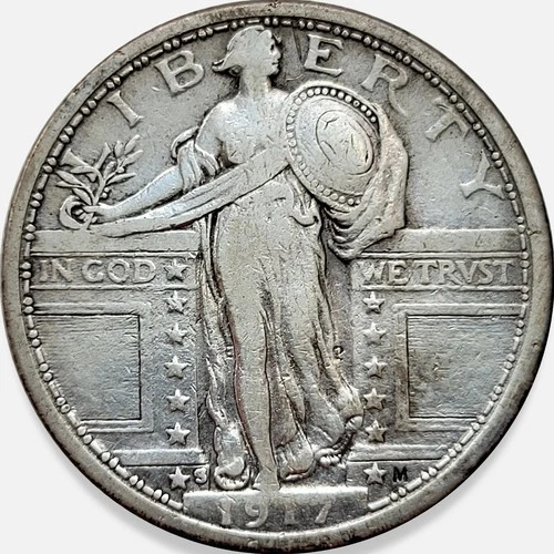 1917-S Type 1 T1 Standing Liberty Quarter Fine F+ Super Rare * Key * Nice! 1917S
