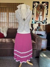 100 Silk Pink Midi Skirt, Lace Detail, Boho, Chic, Cottagecore, Fairy, Sz 10