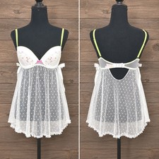 Vintage Victorias Secret Y2K Babydoll Sheer Chemise 34C Push Up Fairy Coquette