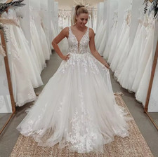 Stylish Wedding Dresses Bride Backless V-neck Sleeveless A-line Bridal Gowns