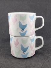 2 Next Ceramic Mugs Chicken Series Stackable Tea Coffee Cups Tableware Rare VGC