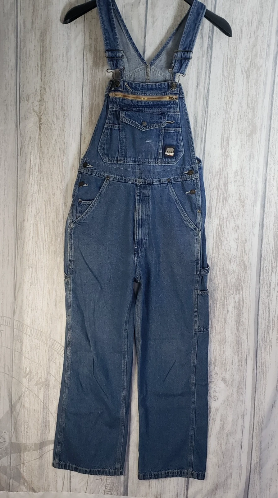 Berne Bib Overalls Mens Fits 32X26 Blue Denim Cargo Pocket Outdoor Farm Workwear