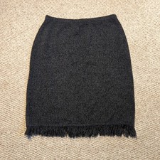 Vintage Knit Sweater Pencil Straight Skirt Large Gray Black Fringe Chic Preppy