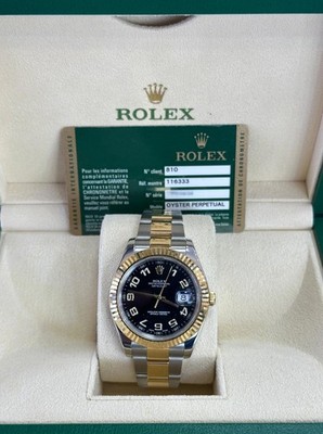 2010 Rolex Datejust 41 | 18K YG Fluted | Black Dial | Oyster | 116333 | B&P.