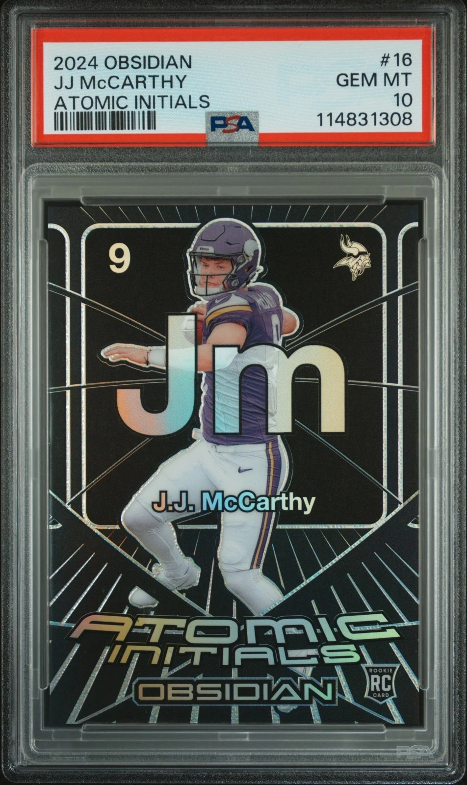 JJ McCarthy Panini Obsidian Atomic Initials #16 Base