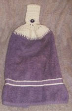 NEW PURPLE & WHITE HANGING TOWEL 9-1/2"W x 16"L, WASH & DRY MADE IN USA BY ME!