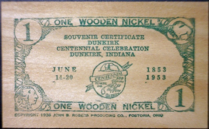 1953 DATED Dunkirk Indiana AUNT MOLLY'S Bakery 1 Wooden Nickel Token   NR