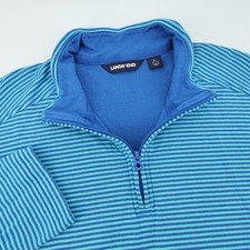 Lands End Pullover 1/4 Zip Striped Cotton Sweater Mens Large 42-44