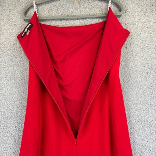 Vestido Karl Lagerfeld Talla 10 Rojo Perla Correa Boda Noche Vestido Formal Cóctel - Imagen 9 de 11