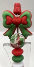 Beaded Pen,Christmas. Very Pretty Red And Green Bow On Matching Bead And Red,gre