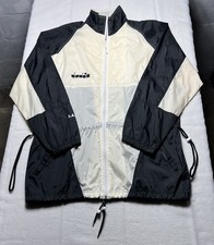 VTG 90  s Diadora Men's XL Jacket Black White Windbreaker Coat Soccer Warm-Up
