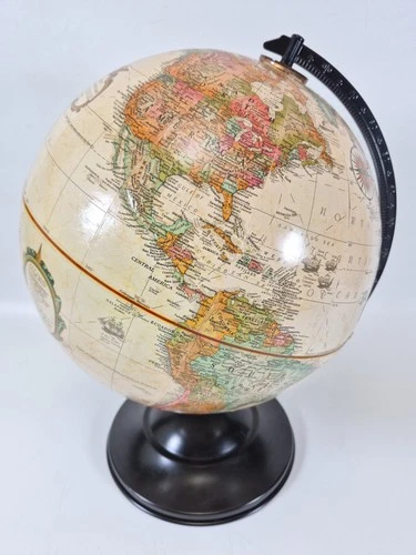 Vintage Replogle 12" World Classic Globe Beige Metal Base Raised Relief
