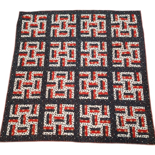Handmade Patriotic Quilt Interlock Box Maze 60x60 Red White Blue Stars Americana