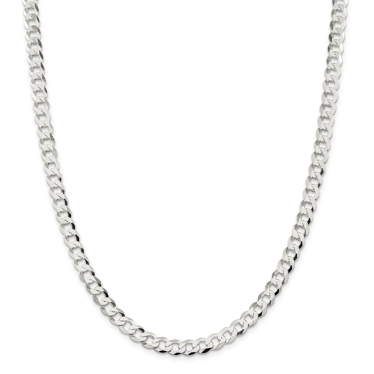 Sterling Silver 6.8mm Close Link Flat Curb Chain w/ Lobster Clasp 16" - 24"