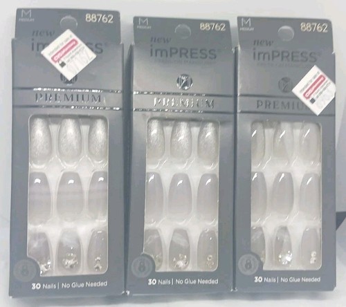 Kiss impress color gel nail SET No Glue Mani 30 Nails legacy ( grey) 3 pack
