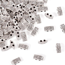 100Pcs Tibetan Style Antique Silver 2-Hole Alloy Bead Rectangle Spacer Bars 5X10