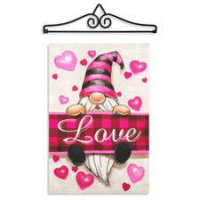 G128 Hanger 14IN Garden Flag Happy Valentine's Day Love Gnome Double Sided