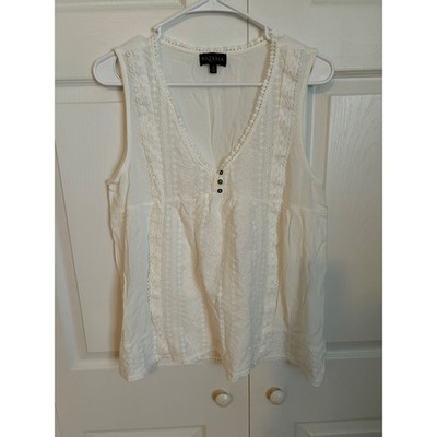 Artesia White Eyelet Lace Sleeveless Blouse V-Neck Boho Tank Top Womens Size M