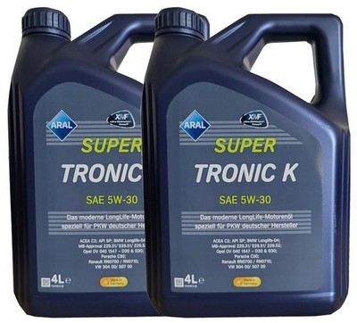 Motoröl ARAL Super Tronic K 5W-30 VW 50400 50700 MB 229.52  BMW LL04 2x4 Liter