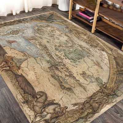 Middle Earth Style Antique World Map Carpet