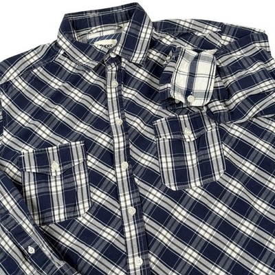 Paper Denim Cloth Shirt Medium Blue Plaid Button Front LS Western Cowboy Rodeo