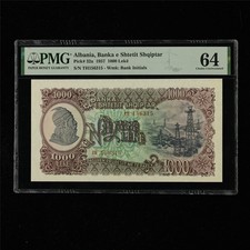 1957 Albania Banka e Shtetit Shqiptar 1000 Leke Pick#32a PMG 64 Choice UNC