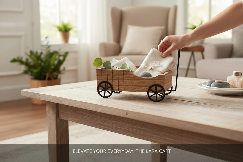 Rustic Wooden Wagon Planter Box – Decorative Flower Pot for Patio, Yard, Porch ( - Image 3 of 3