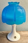 Vintage Westmoreland Fairy Lamp with White Milk Glass base and Blue Satin Top
