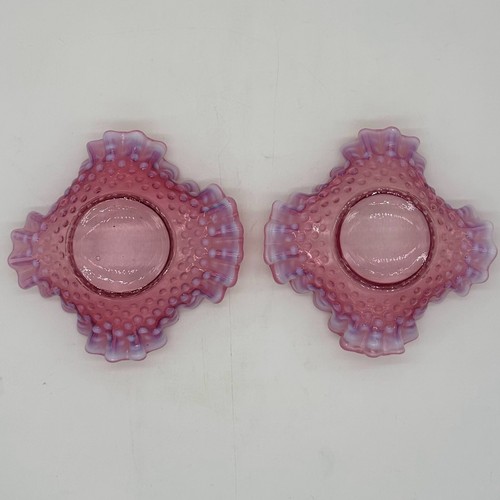 Vintage Fenton Opalescent Cranberry Hobnail Candy Dish Set of 2 - Picture 9 of 12