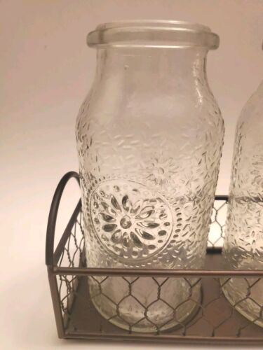 3 Glass Bottles w/ Chicken Wire Carrier, Farmhouse Decorations - Picture 7 of 7
