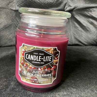 CANDLE-LITE Juicy Black Cherries Single-Wick Candles, 18 oz. Jar, Dark Red