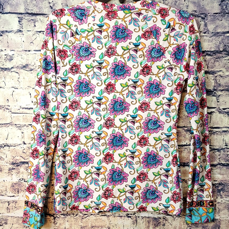 Prenda deportiva Nanette Lepore colorida floral 1/4 cremallera 4 vías elástica S Foto 2 de 4