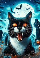 Tuxedo Black/White Cat Halloween Flag