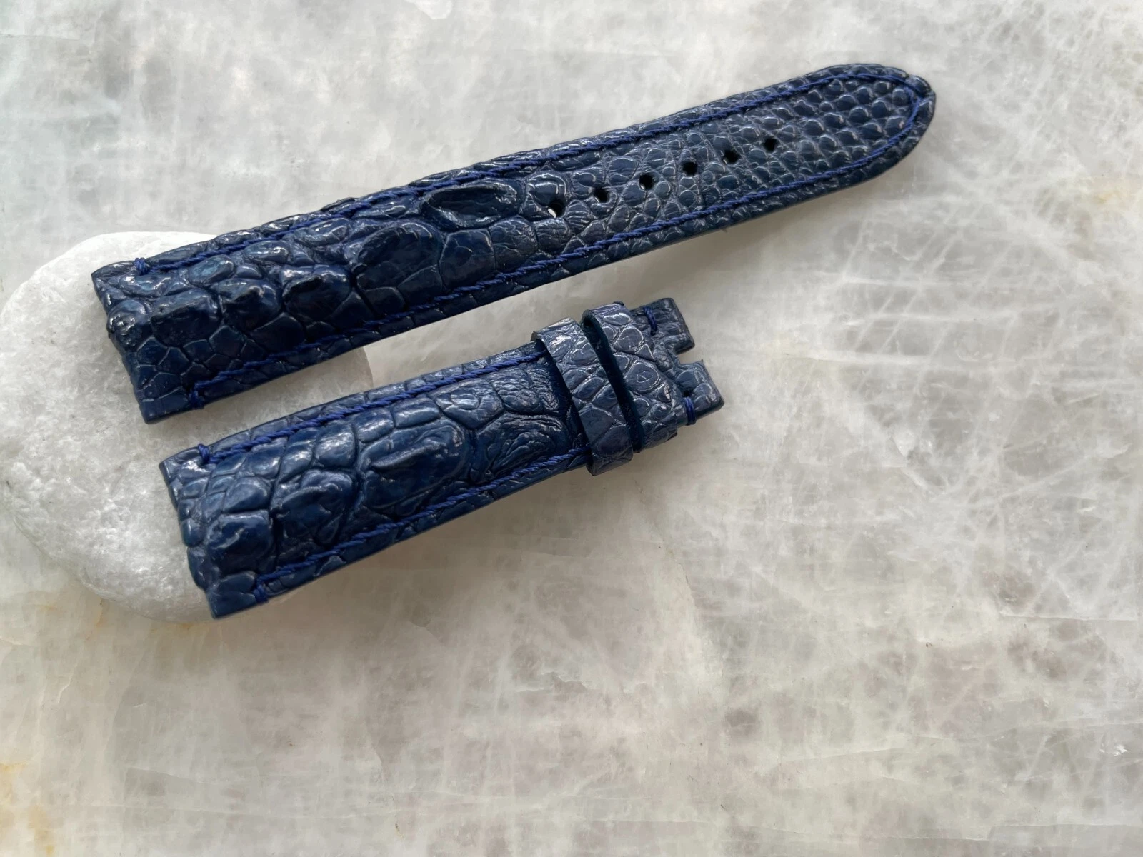 20mm/18mm Navy Blue Alligator Crocodile Print Leather Watch Strap Band