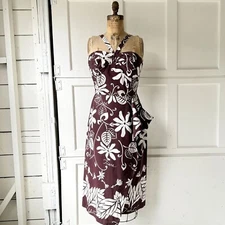Vtg 1950s Alfred Shaheen Hawaiian Sarong Dress Brown Tahiti Print Medium 50s