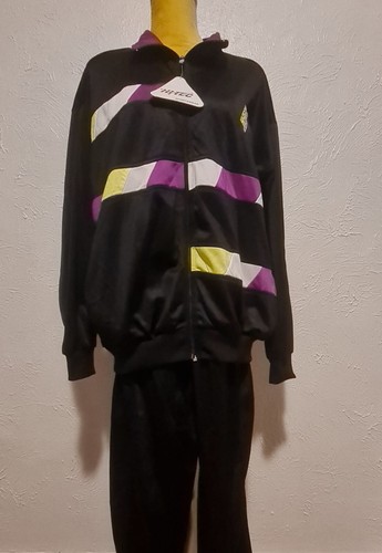 Vintage 80s Hi-Tec Unisex Tracksuit Black Purple Retro Sportswear EUR 38/40 -NEW - Picture 6 of 17