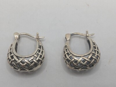 Small Sterling Silver 925 Basket Hoop Earrings
