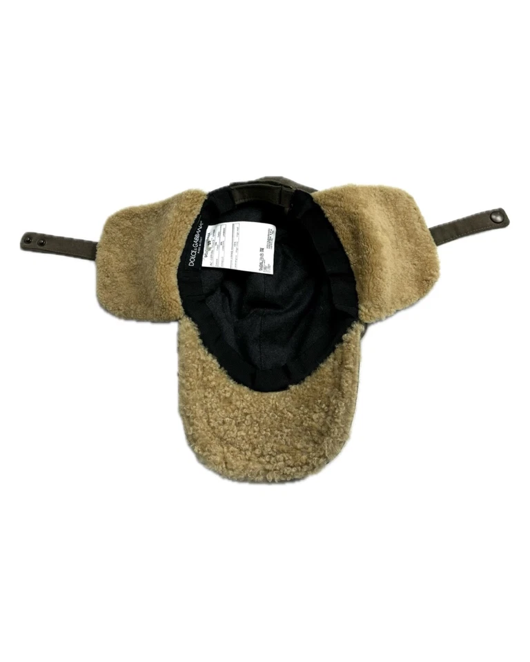 Archival 🔥 Dolce & Gabbana Military Khaki Men Cap Trapper Sheepskin Hat - Image 2 of 4