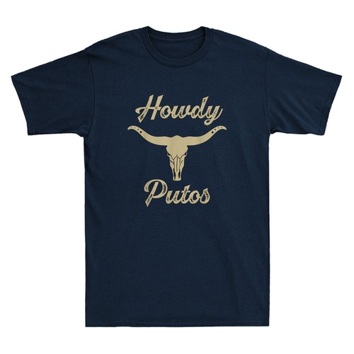 Howdy Putos Bull Skull Country Cowboy Western Graphic Vintage Men's T-Shirt Tee - Picture 6 of 8