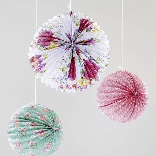 3 FLORAL PAPER LANTERN Birthday Boho Flower Home Garden Summer Tea Party Hanging - Picture 7 of 9