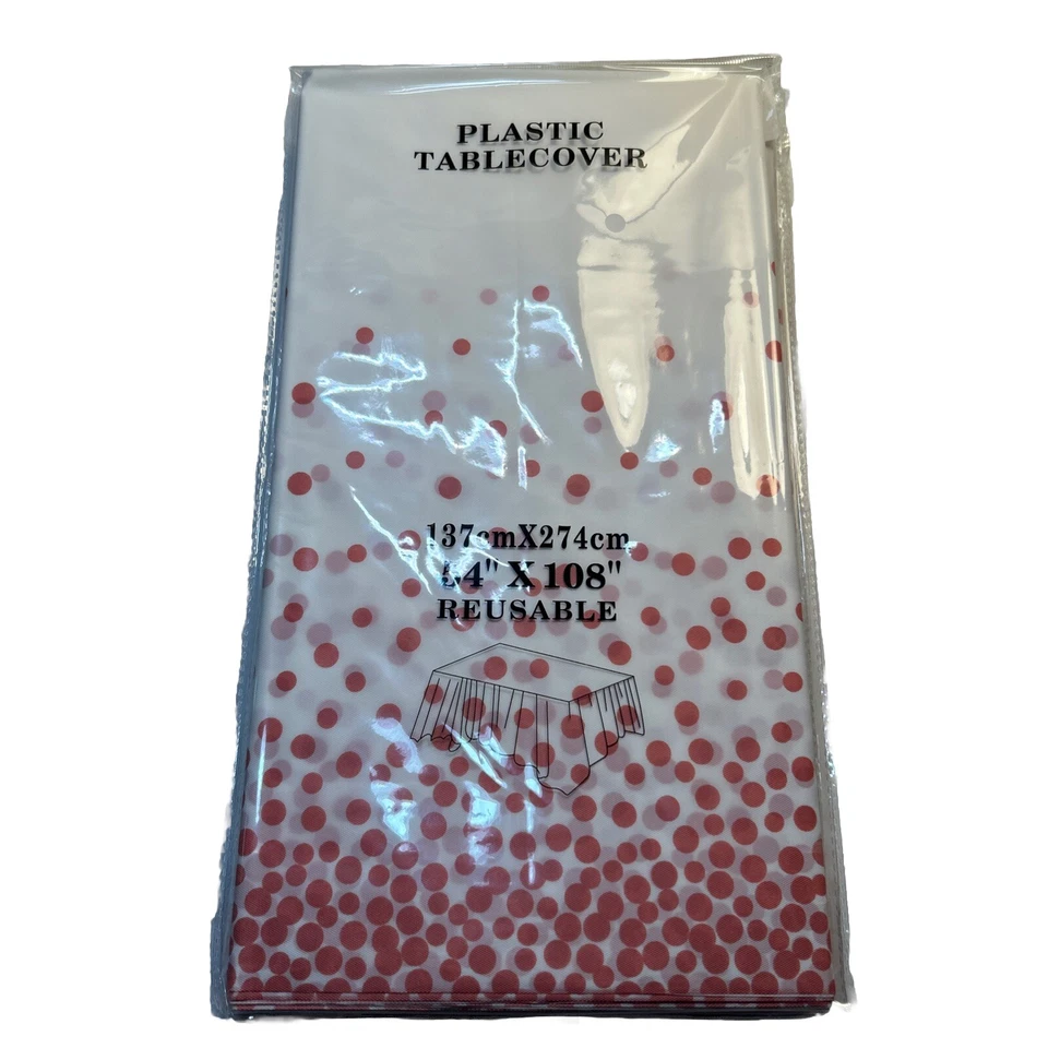 5 Pk. Mantel Reutilizable Plástico Cubiertas - 54 x 108 Med. Puntos rosados/blanco Foto 2 de 4