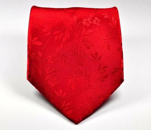 Hot! Classic Solid Floral Red JACQUARD WOVEN 100% Silk Men's Tie Necktie - Picture 2 of 2